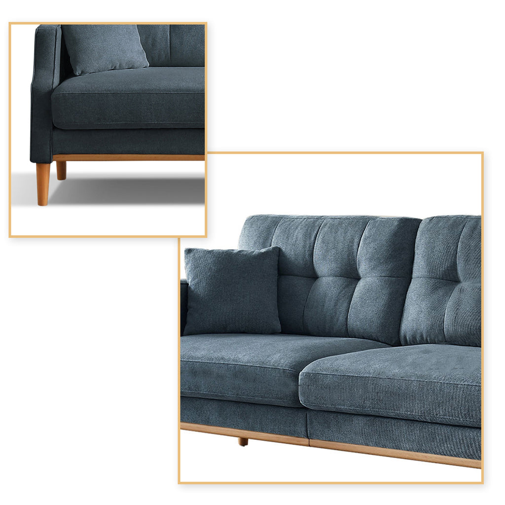 Dark Blue Polyester Three Seat Sofa with Two Pillows Z1160