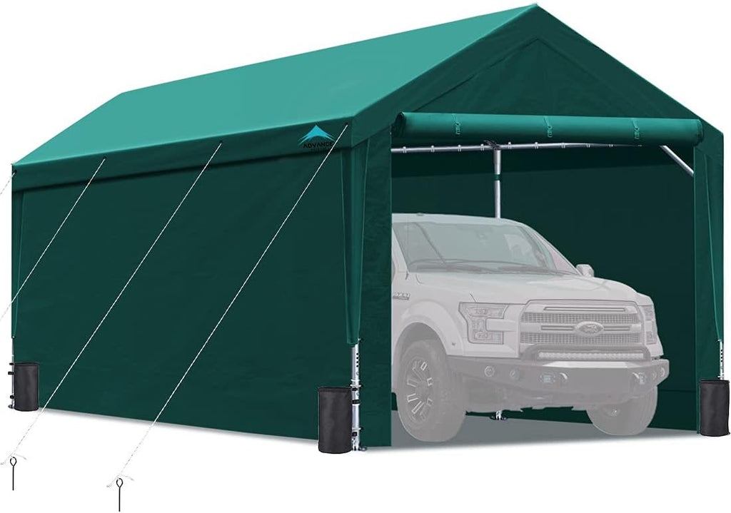 10x20 ft Heavy Duty Steel Carport with Adjustable Height, Sidewalls and Doors C22811