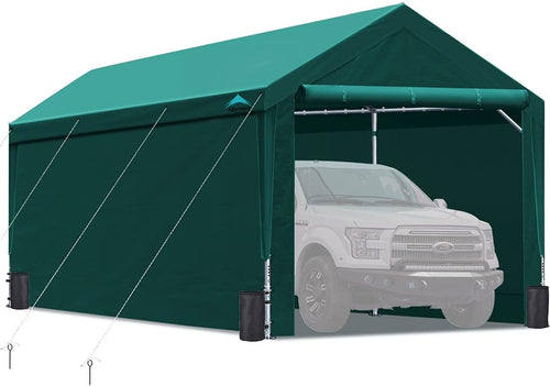 10x20 ft Heavy Duty Steel Carport with Adjustable Height, Sidewalls and Doors C22811