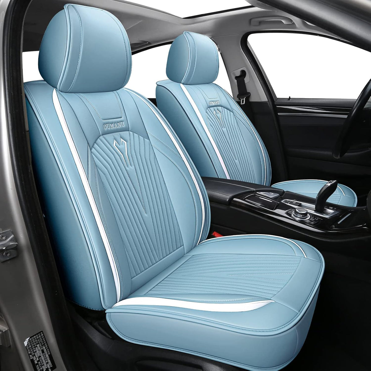 Black PU Leather Car Seat Covers Full Set 5 Seats A4891