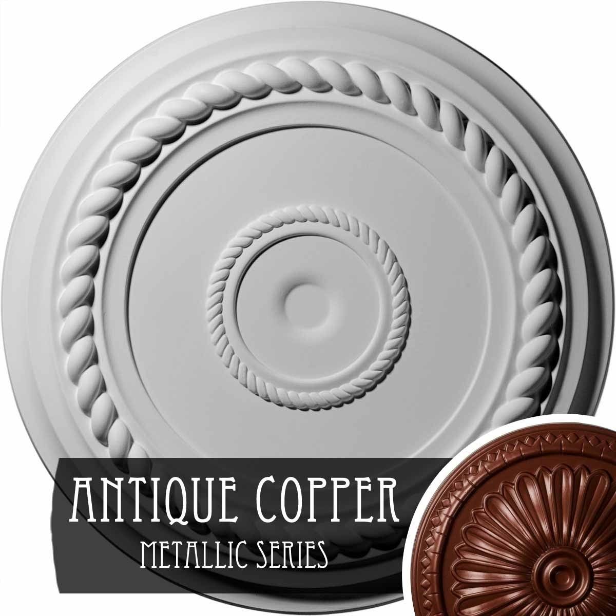 19 5/8x22OD x 1 1/2x22P Rope Ceiling Medallion, Hand-Painted Rust L155