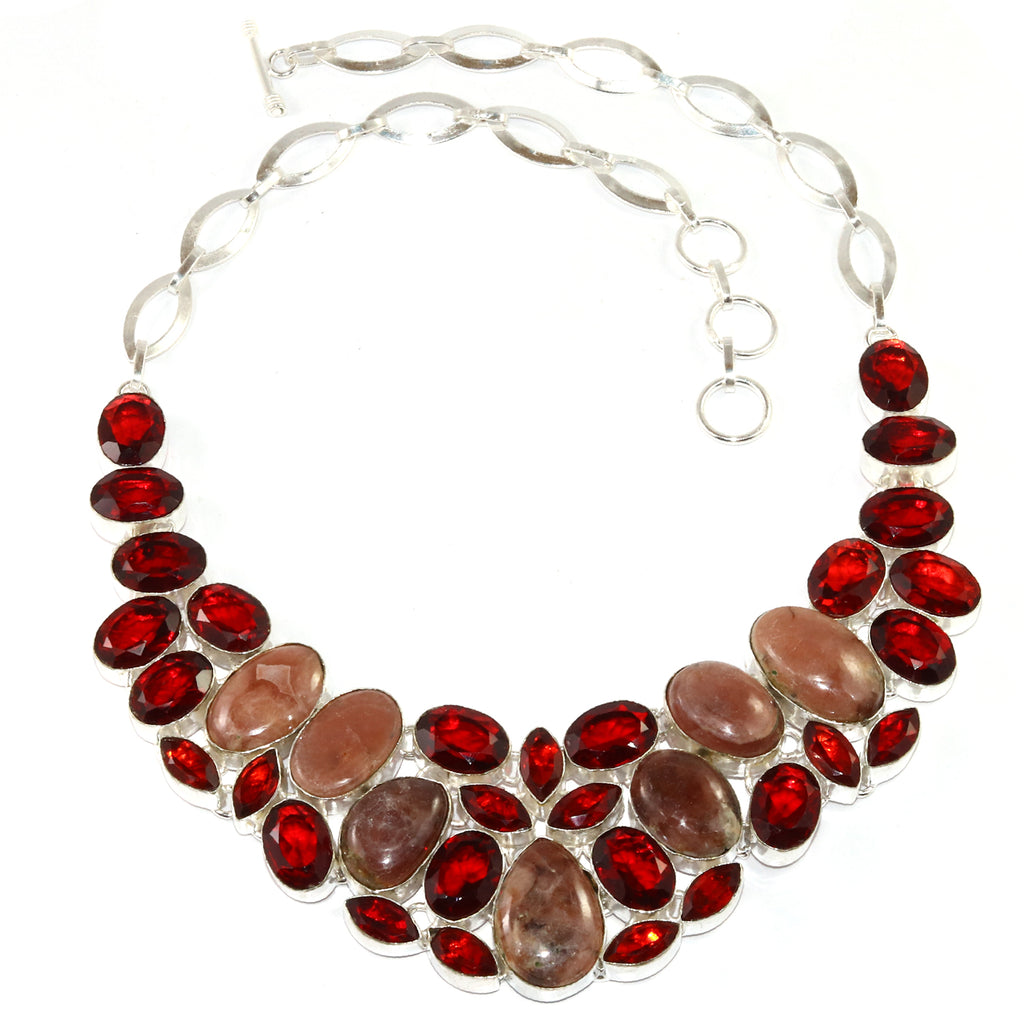 Rhodochrosorite Garnet Gemstone 925 Silver Necklace 16-18'' F378