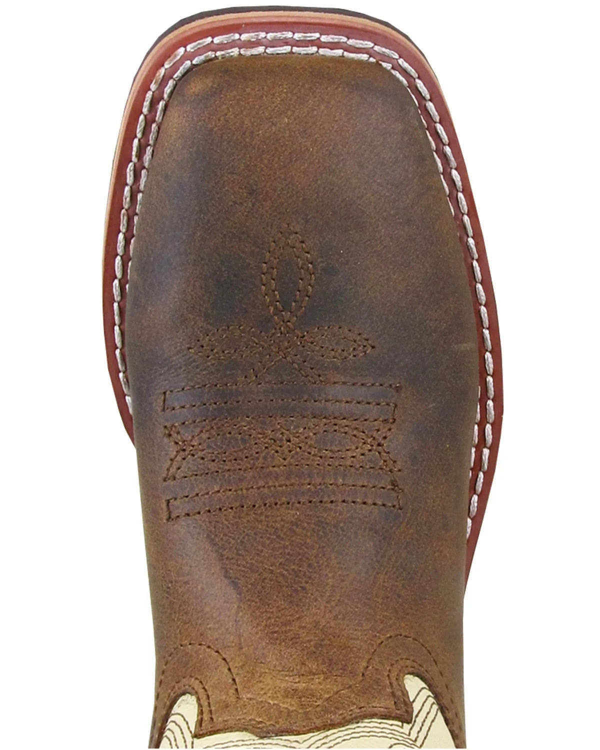 Cream/Brown Boys' Western Boot Broad Square Toe 13.5 D(M) V3981