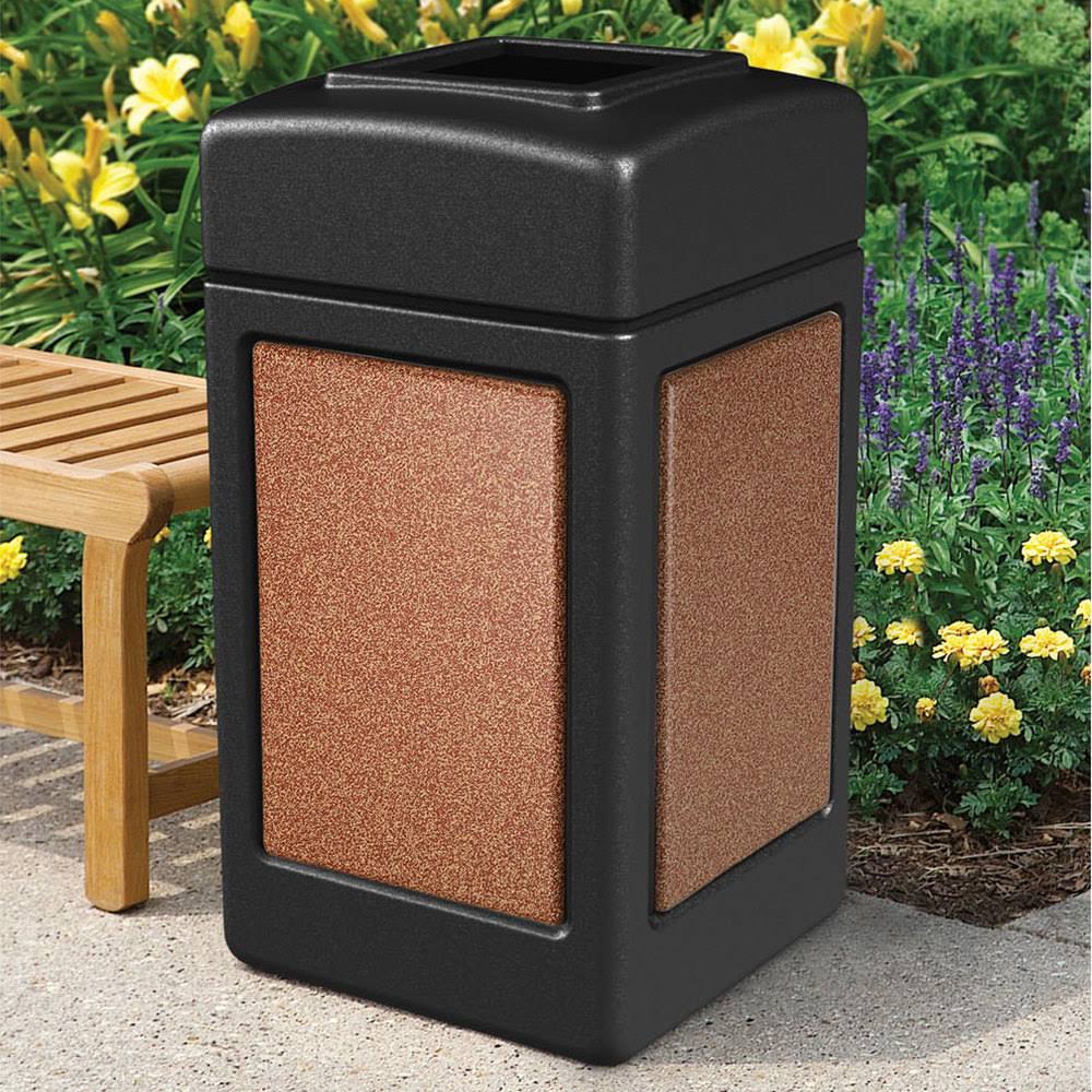 42 Gallon Black Trash Receptacle with Sedona Panels M955
