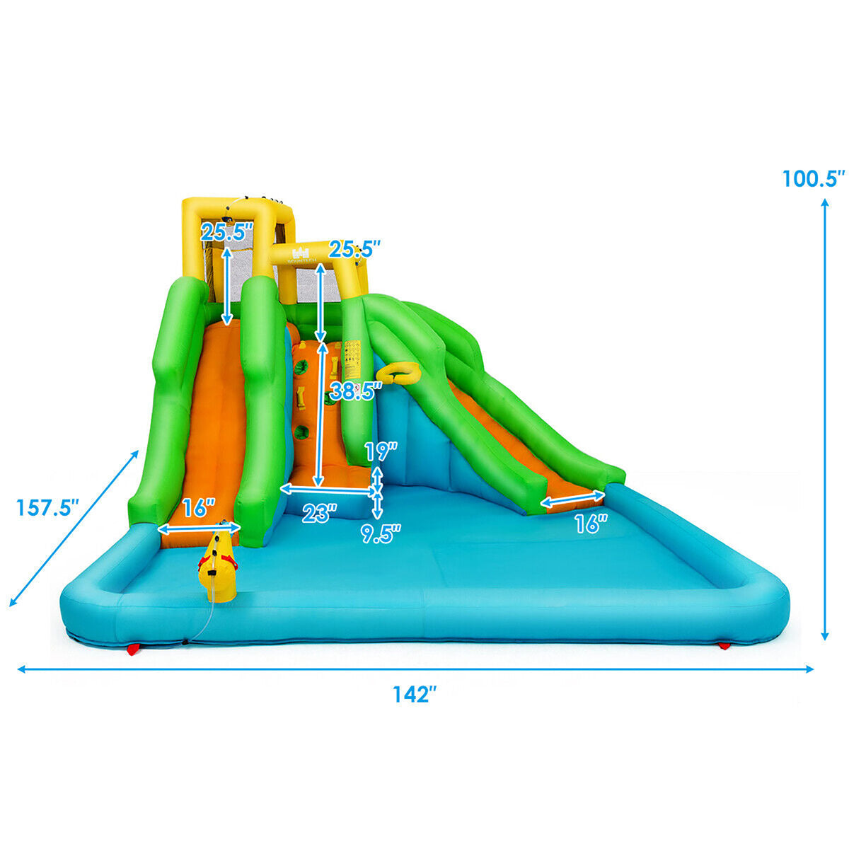 Inflatable Water Park Bounce House Two-Slide Bouncer with Climbing Wall and 550W Blower W57437