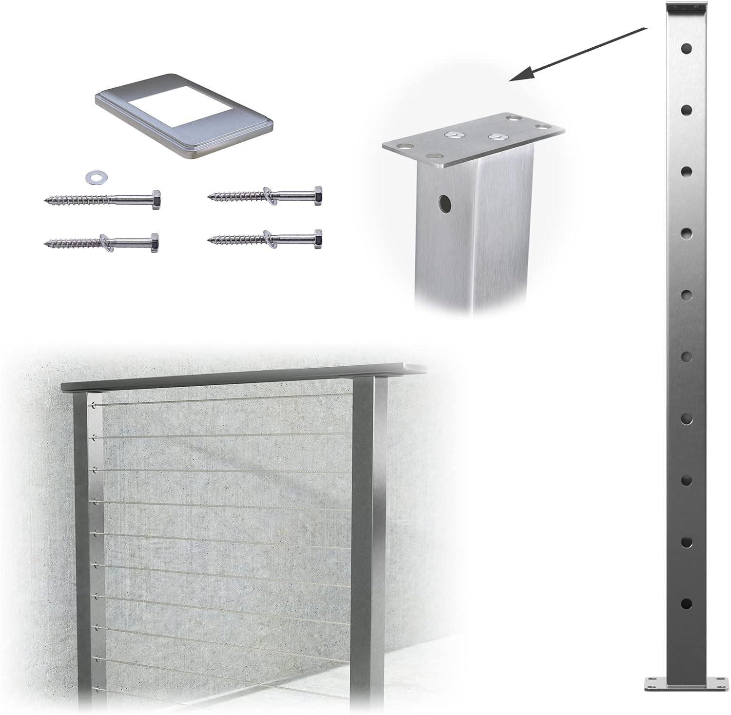 Stainless Steel Brushed Square Weldless Flat Top Post L37465
