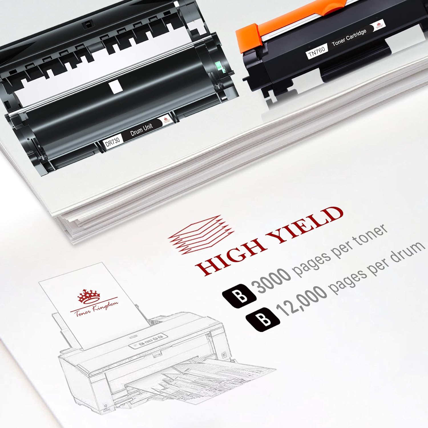 Compatible Toner Cartridges and Drum for Brother Printers (2 Black Toners, 1 Drum Unit) J732