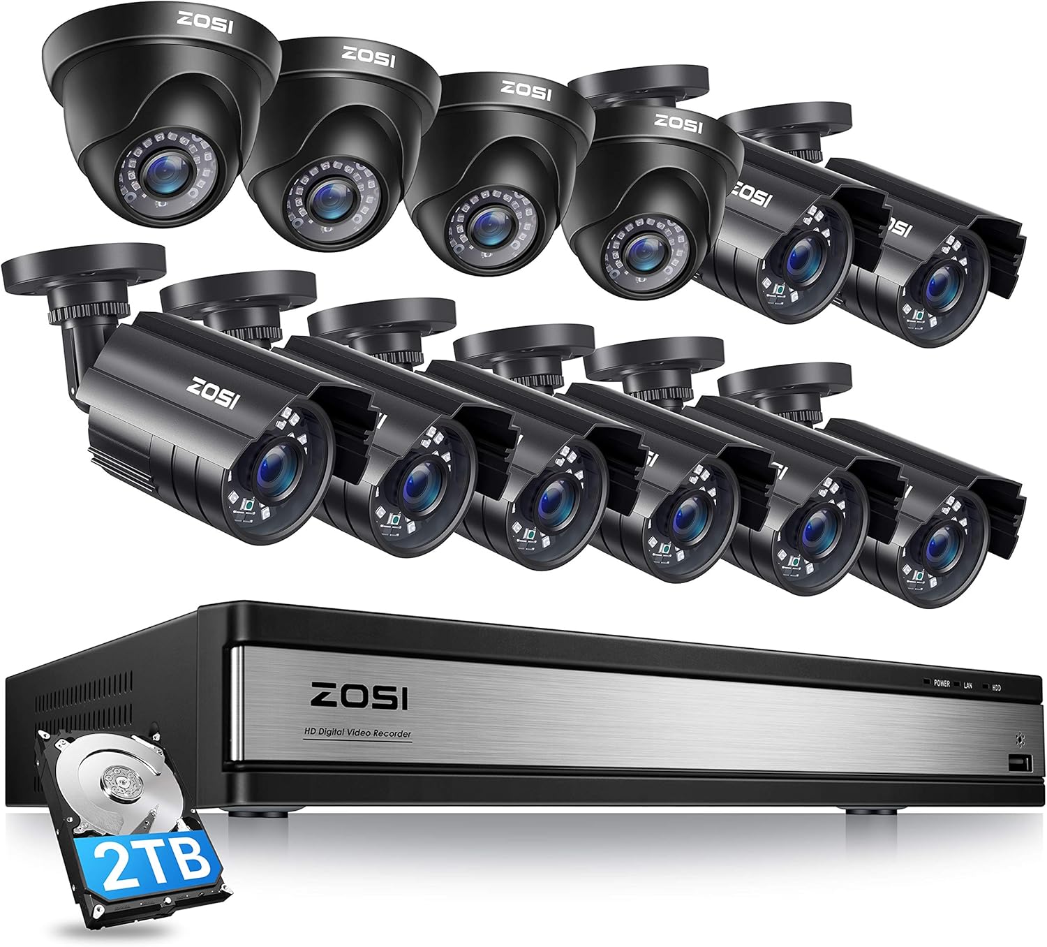16CH 1080P Security Camera System with 2TB Hard Drive, 12PCS 1080P Outdoor Indoor Surveillance Cameras P368613