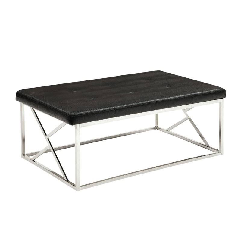 Black Faux Leather Tufted Bench C541