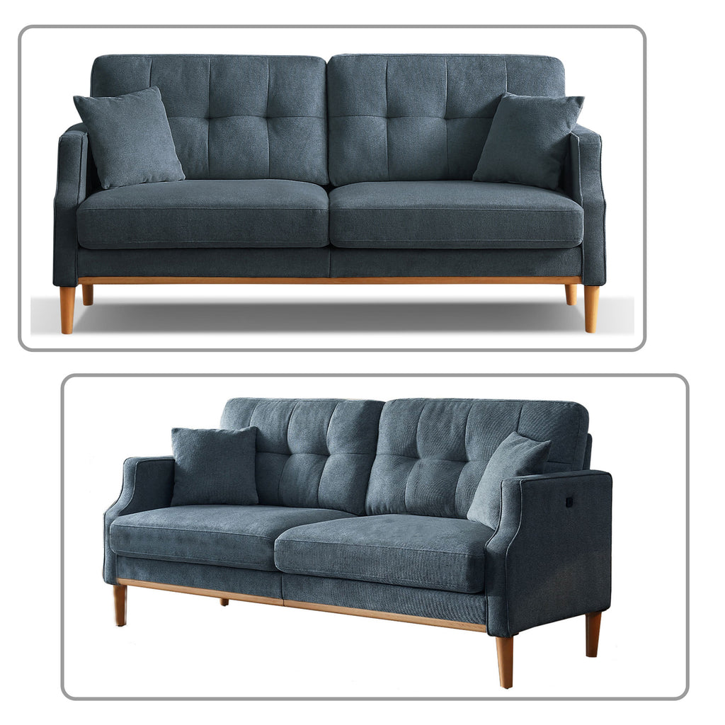 Dark Blue Polyester Three Seat Sofa with Two Pillows Z1160