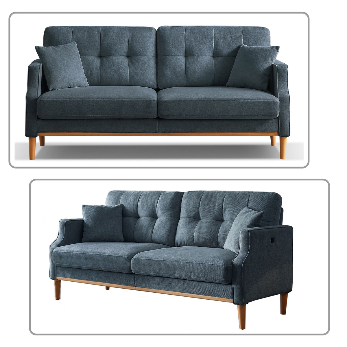 Dark Blue Polyester Three Seat Sofa with Two Pillows Z1160
