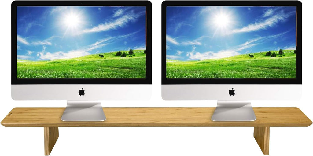 Large Bamboo Wood Dual Monitor Stand Riser Pack of 2 X81022