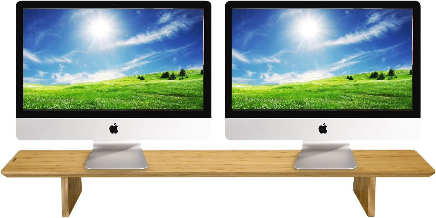 Large Bamboo Wood Dual Monitor Stand Riser Pack of 2 X81022