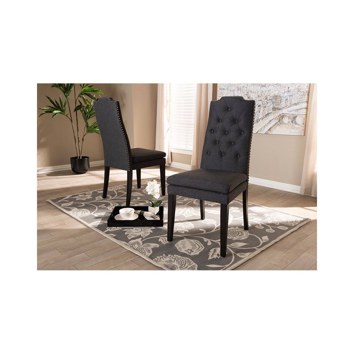 Charcoal Button Tufted Set of 2 Wood Dining Chair L989405