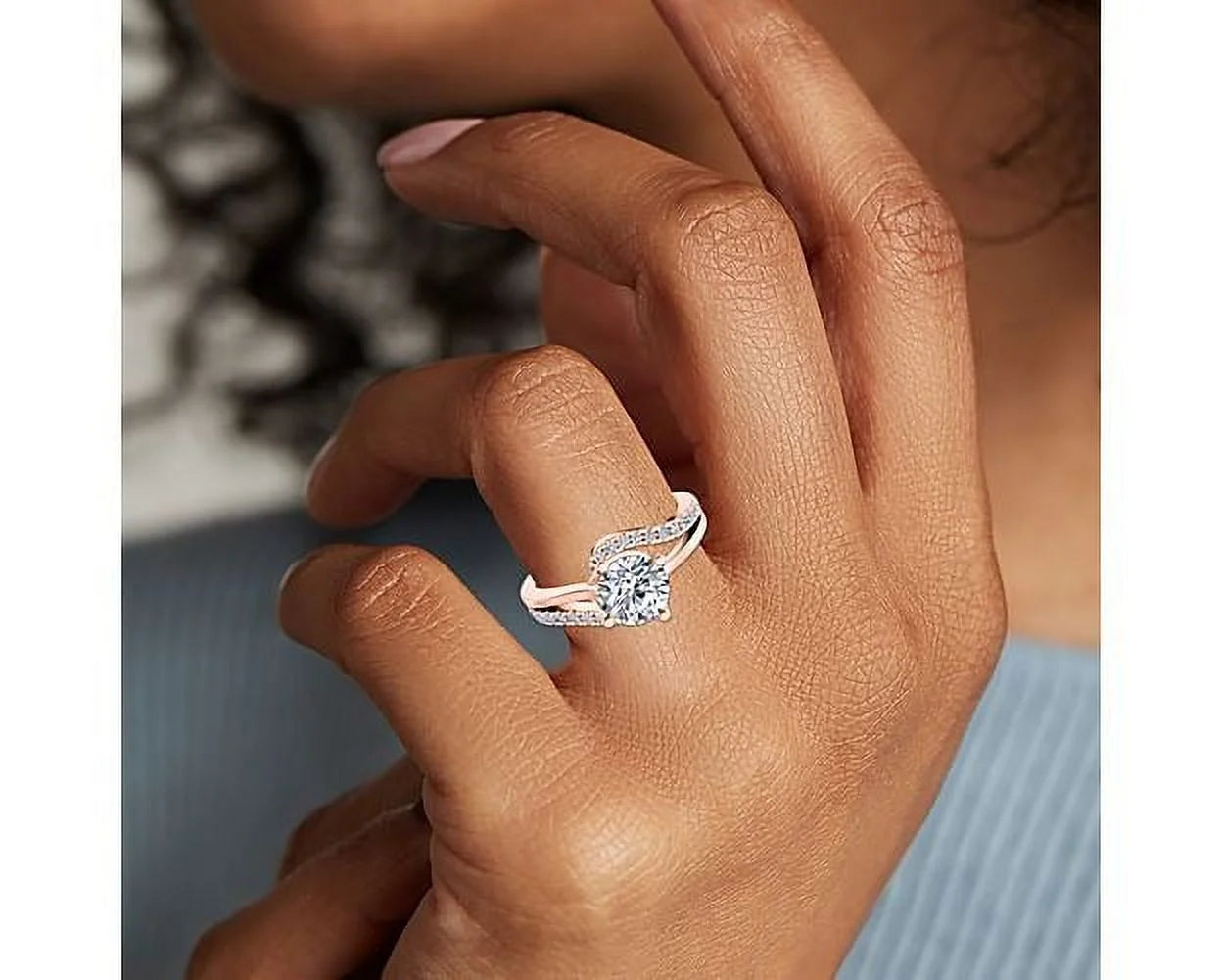 0.70 Carat Round Cut Real Diamond Solitaire Ring with Accents Solid 14K Rose Gold Size 11 J2119