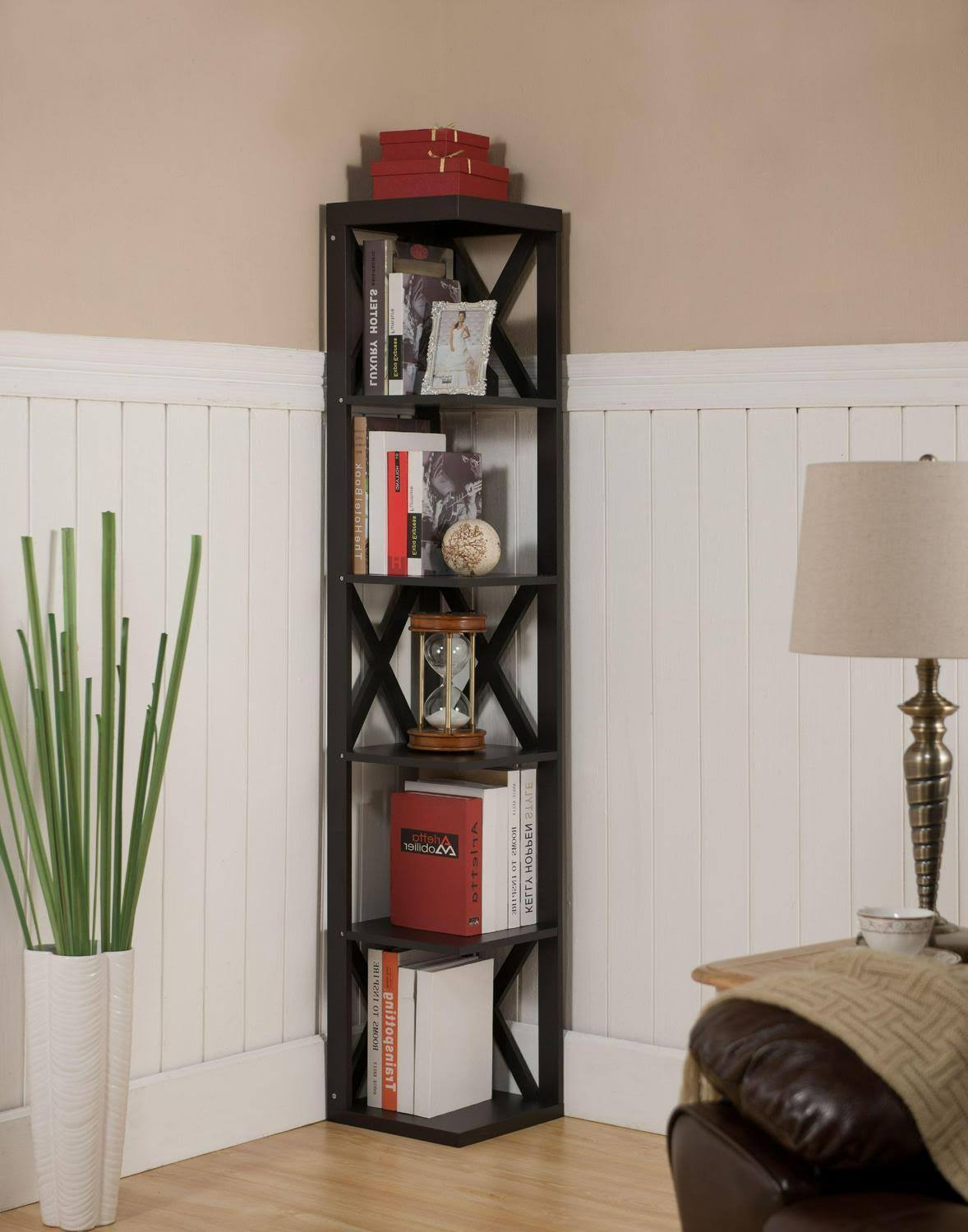 Espresso Wood 5 Tier Corner Bookcase J86608