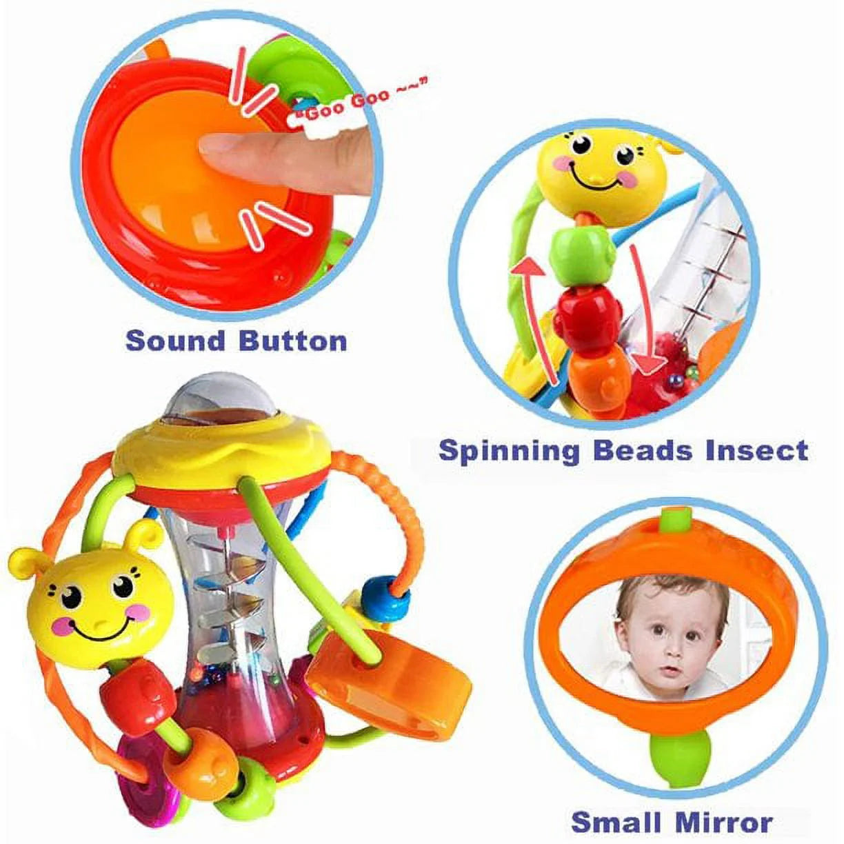 Baby Rattles Toys with Mirror Spinner Beads, Activity Ball Infant Toys A878
