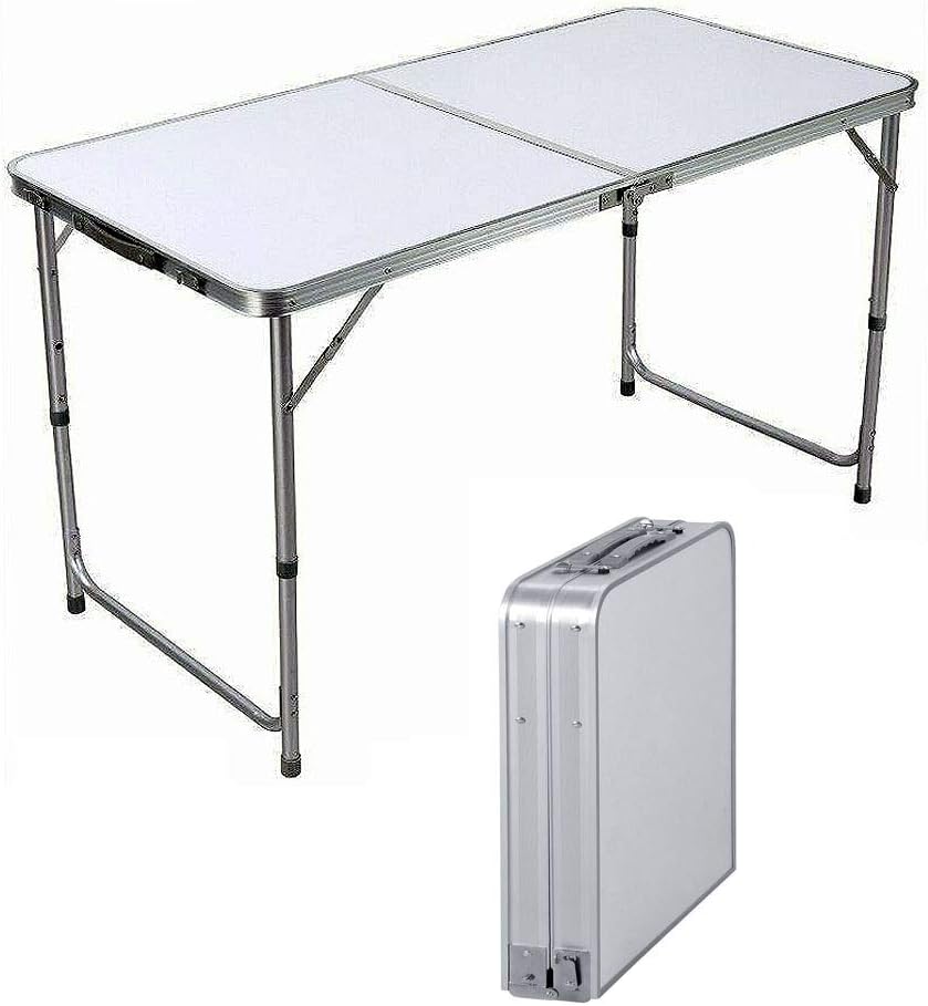 White 4ft Heavy Duty Folding Camping Table with Carry Handle O738