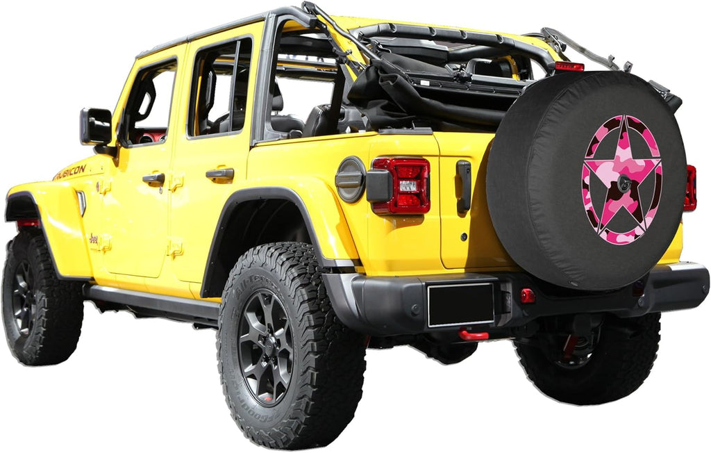 Camo Star Pink Print 32" Soft Tire Cover for Jeep Wrangler JL with Back-up Camera Pack of 2 M263487