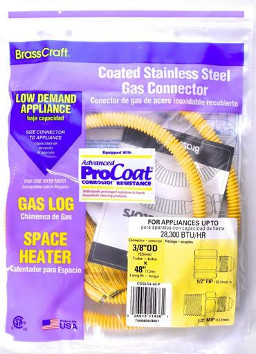 48x22 Coated Stainless Steel GAS Connector 3/8x22 OD Tube P976