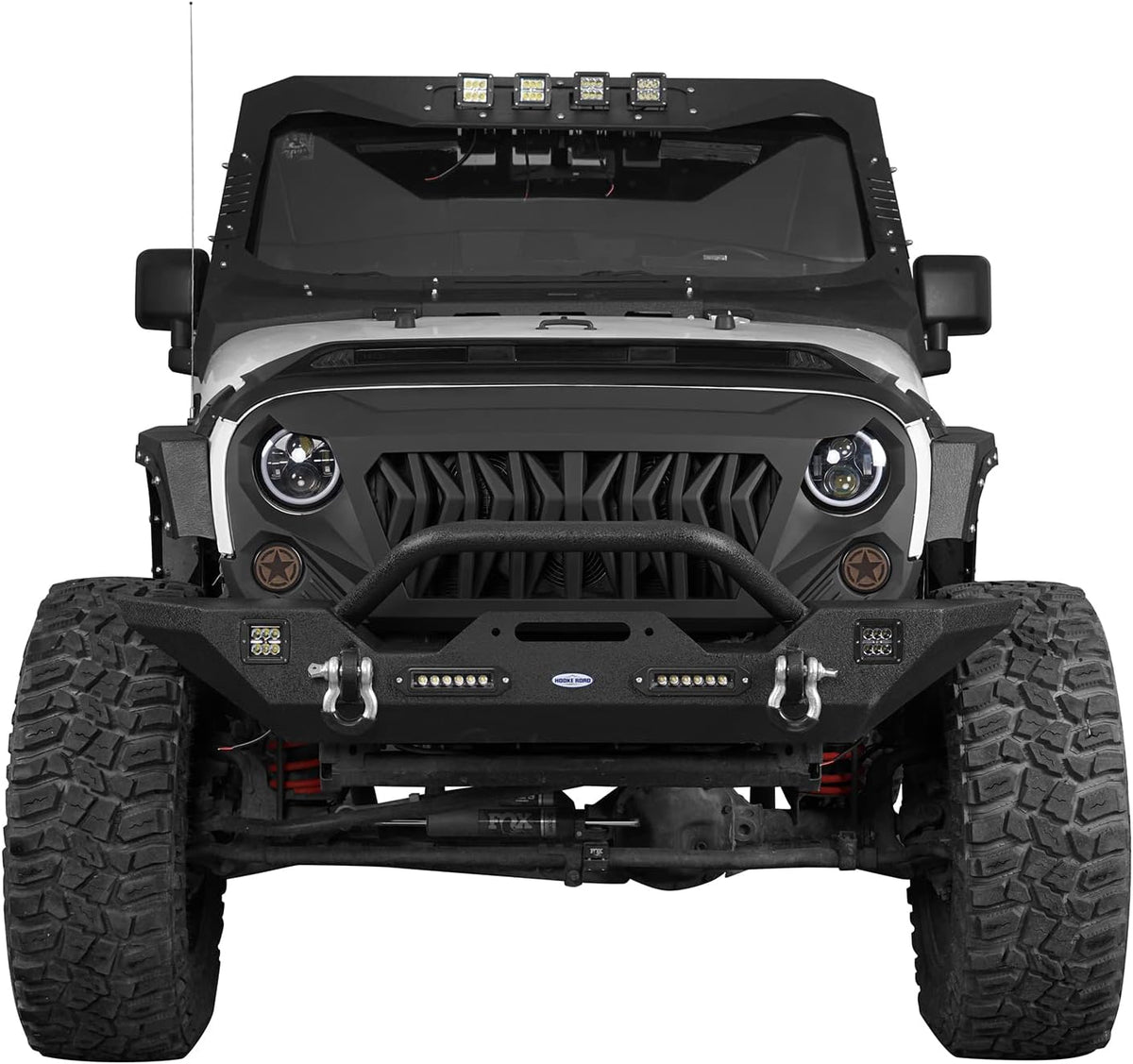 Front & Rear Bumpers Kit with Winch Plate & Hitch Receiver & LED Lights for Jeep Wrangler JK 2007-2018 O115