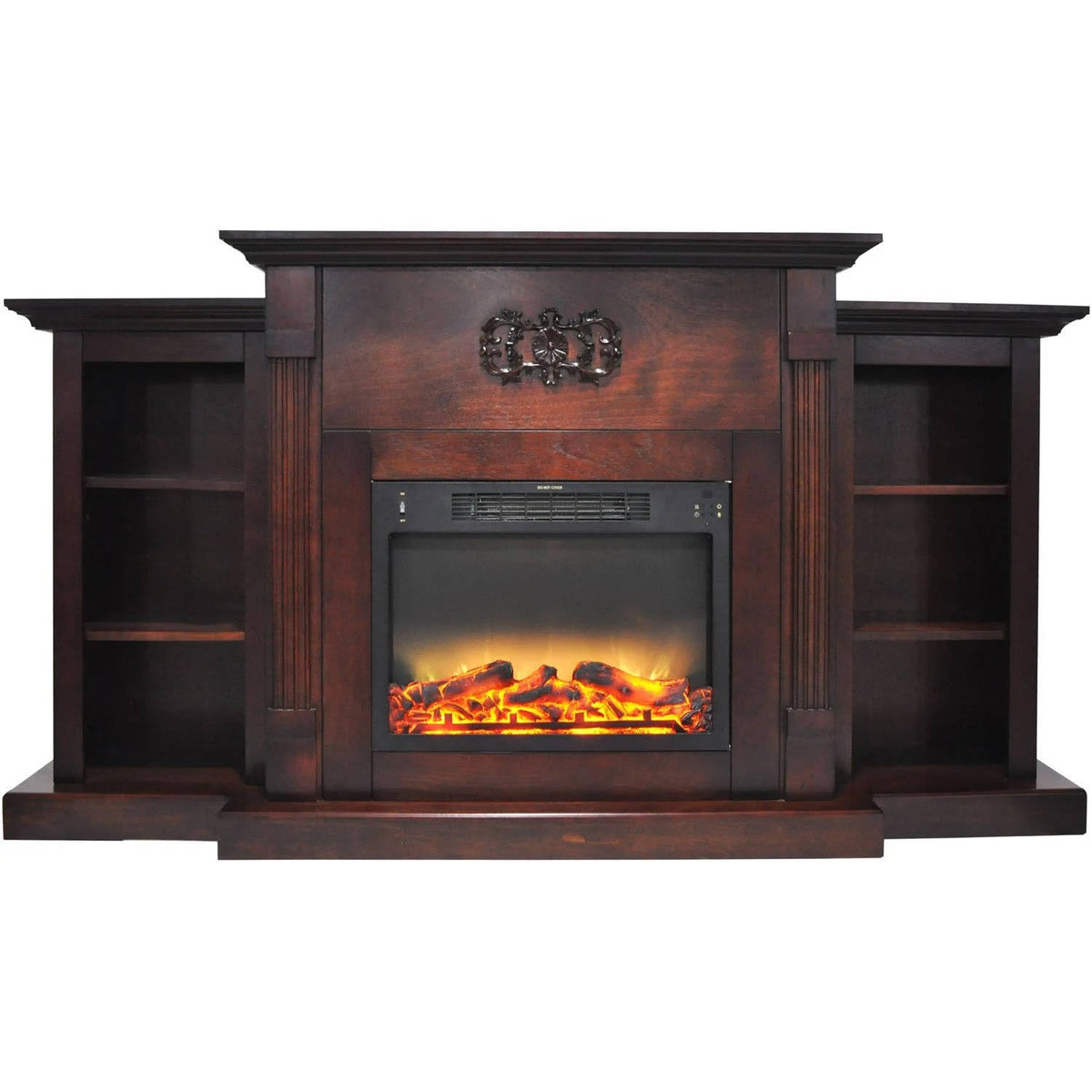 Mahogany Electric Fireplace with Built in Bookshelves Y8276