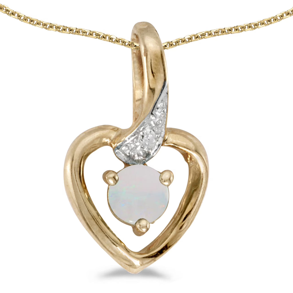 14k Yellow Gold Opal And Diamond Heart Pendant with 18" Chain F2244