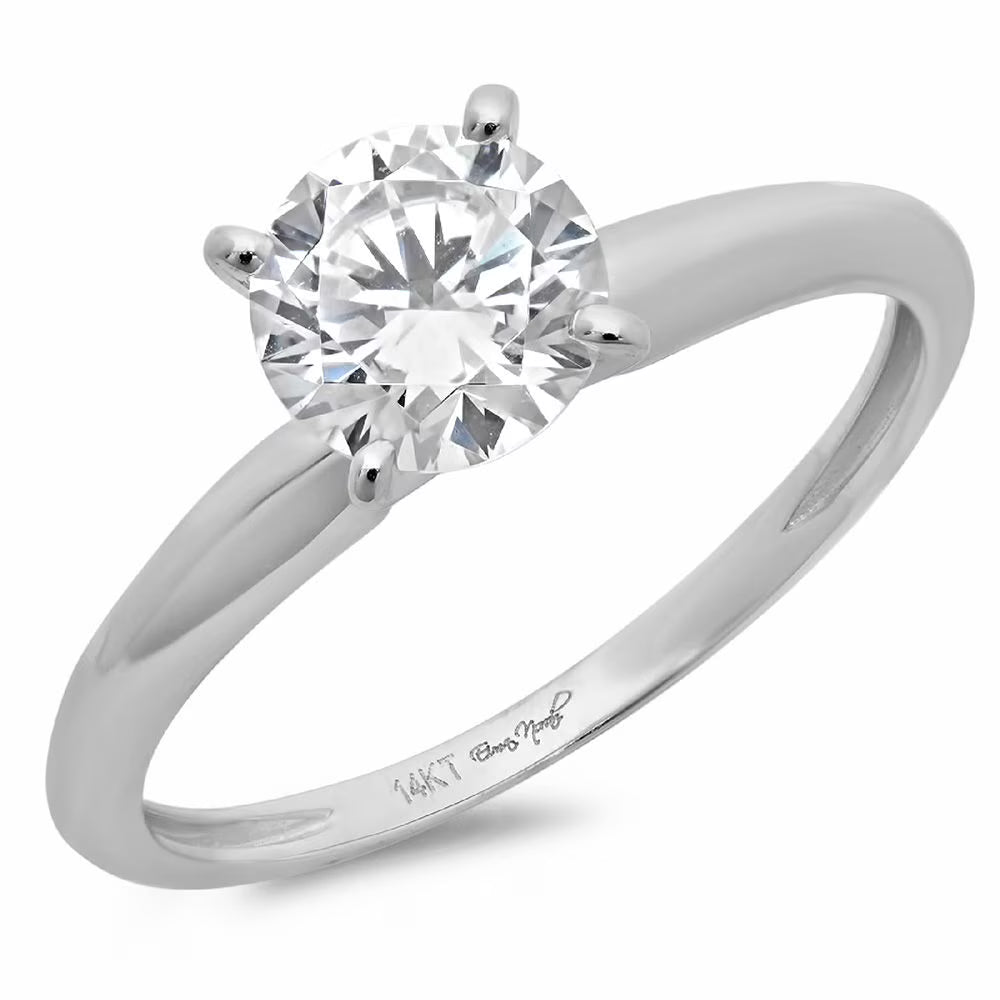 1.5ct Round Cut Clear Lab Created Moissanite 18k White Gold Solitaire Ring Size 3.5 V4816