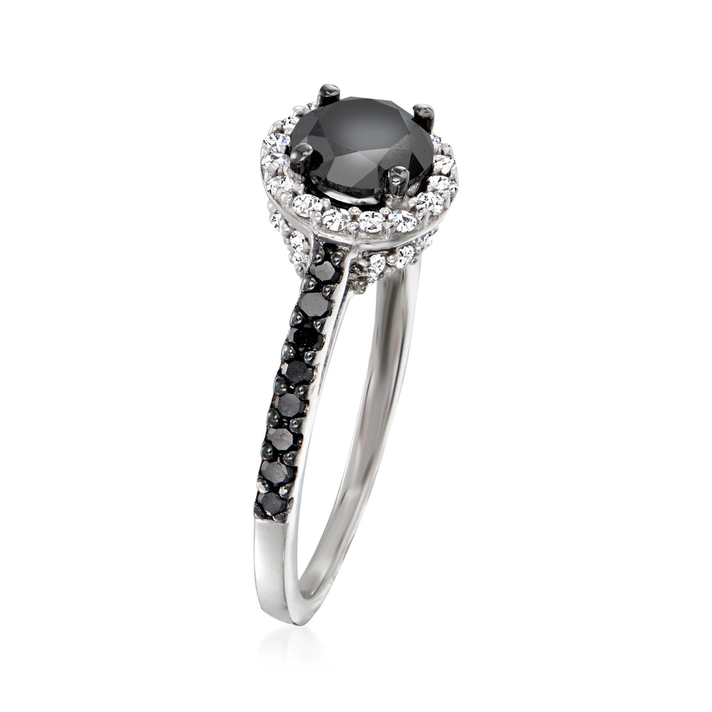 Black and White Diamond Halo Ring in Sterling Silver A872289