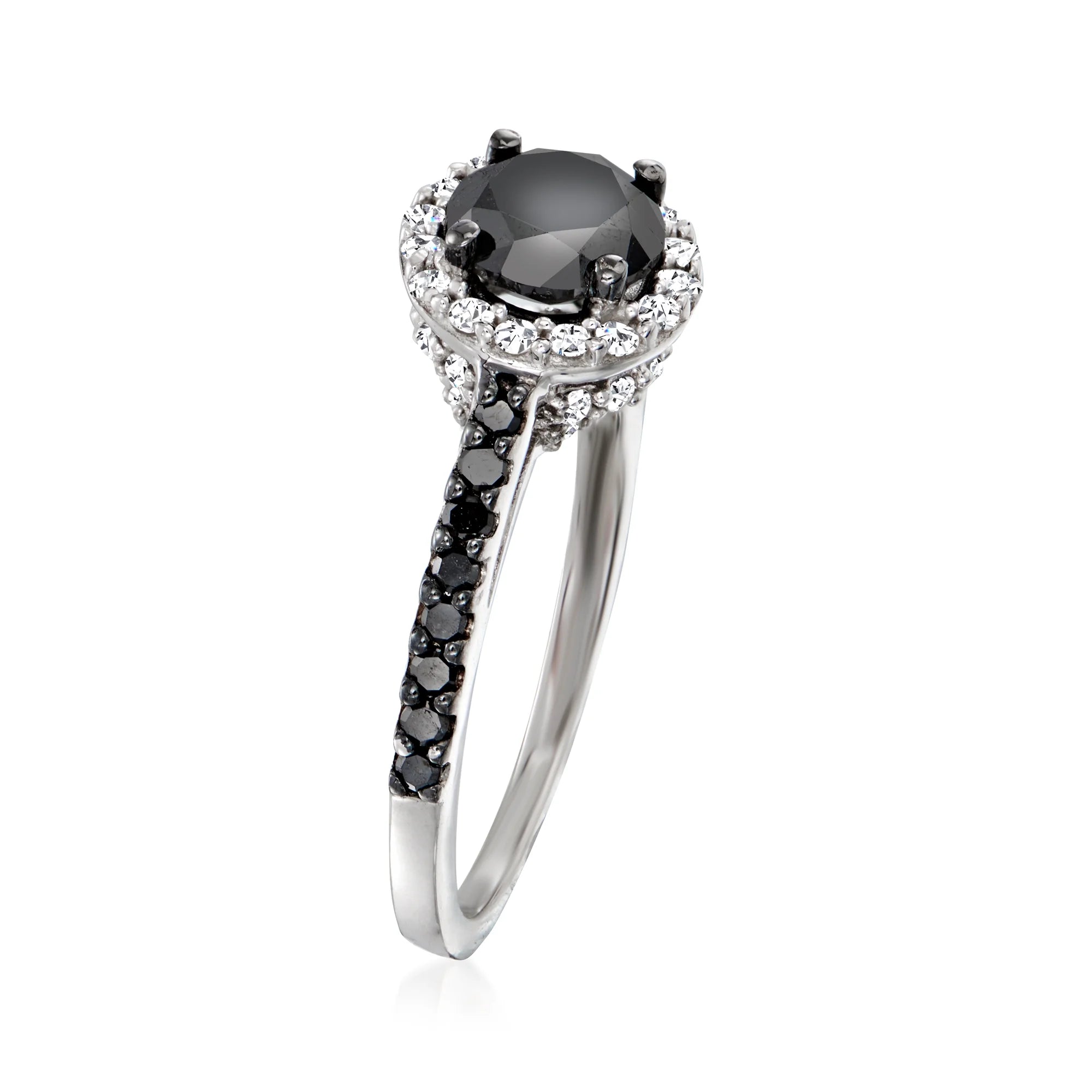 Black and White Diamond Halo Ring in Sterling Silver A872289