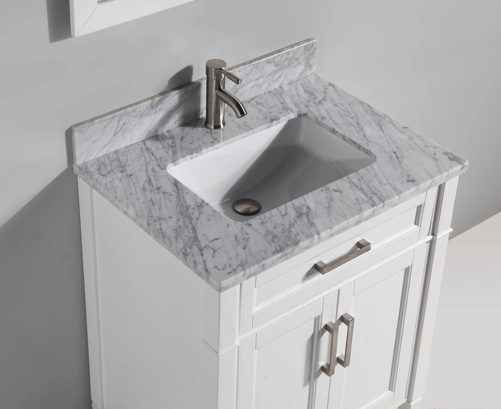 White Single Sink Bathroom Vanity Set with Carrara Marble Vanity Top T50627