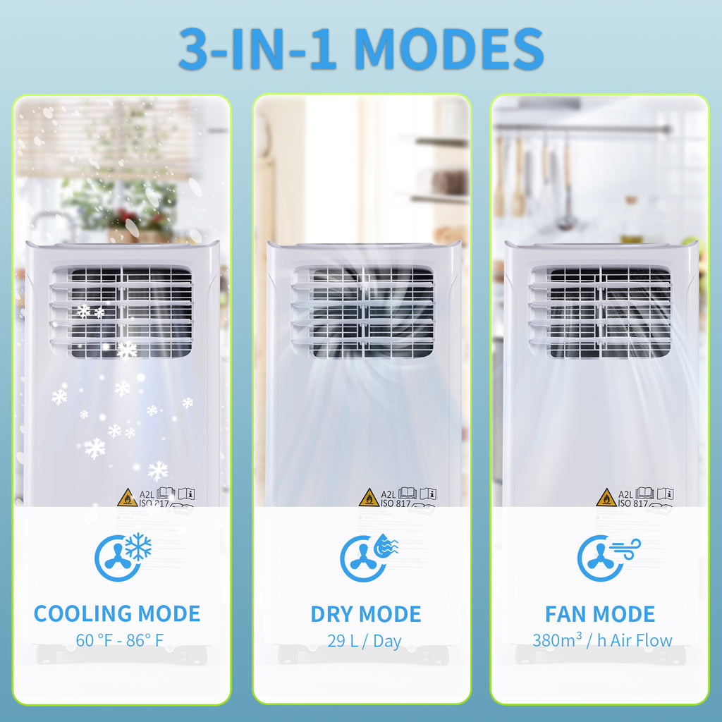 White 9700 BTU Portable Air Conditioner with Dehumidifier Function and Fan Mode with Window Kit E419