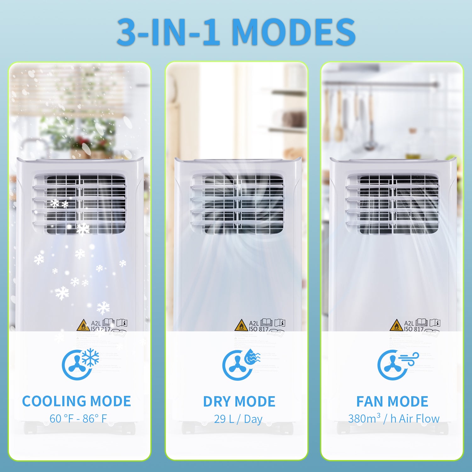 White 9700 BTU Portable Air Conditioner with Dehumidifier Function and Fan Mode with Window Kit E419