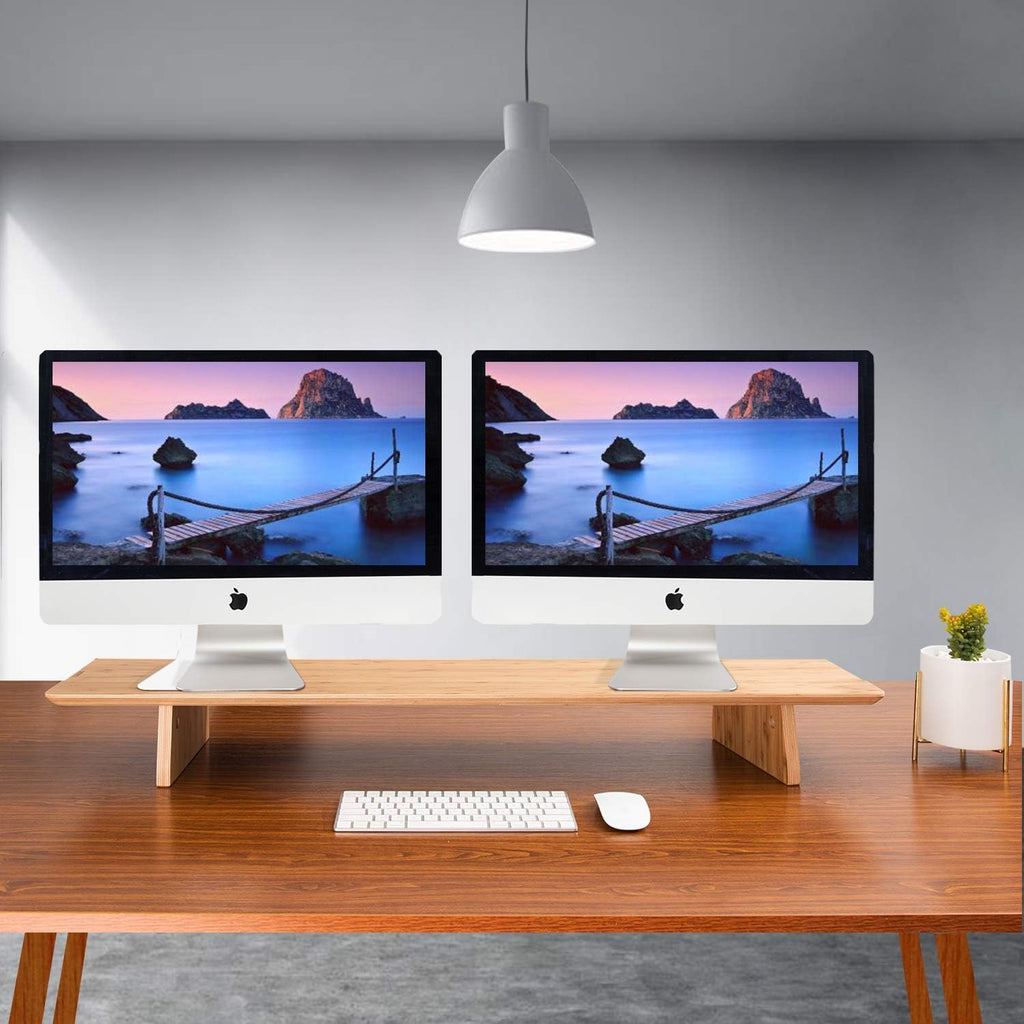 Large Bamboo Wood Dual Monitor Stand Riser Pack of 2 X81022
