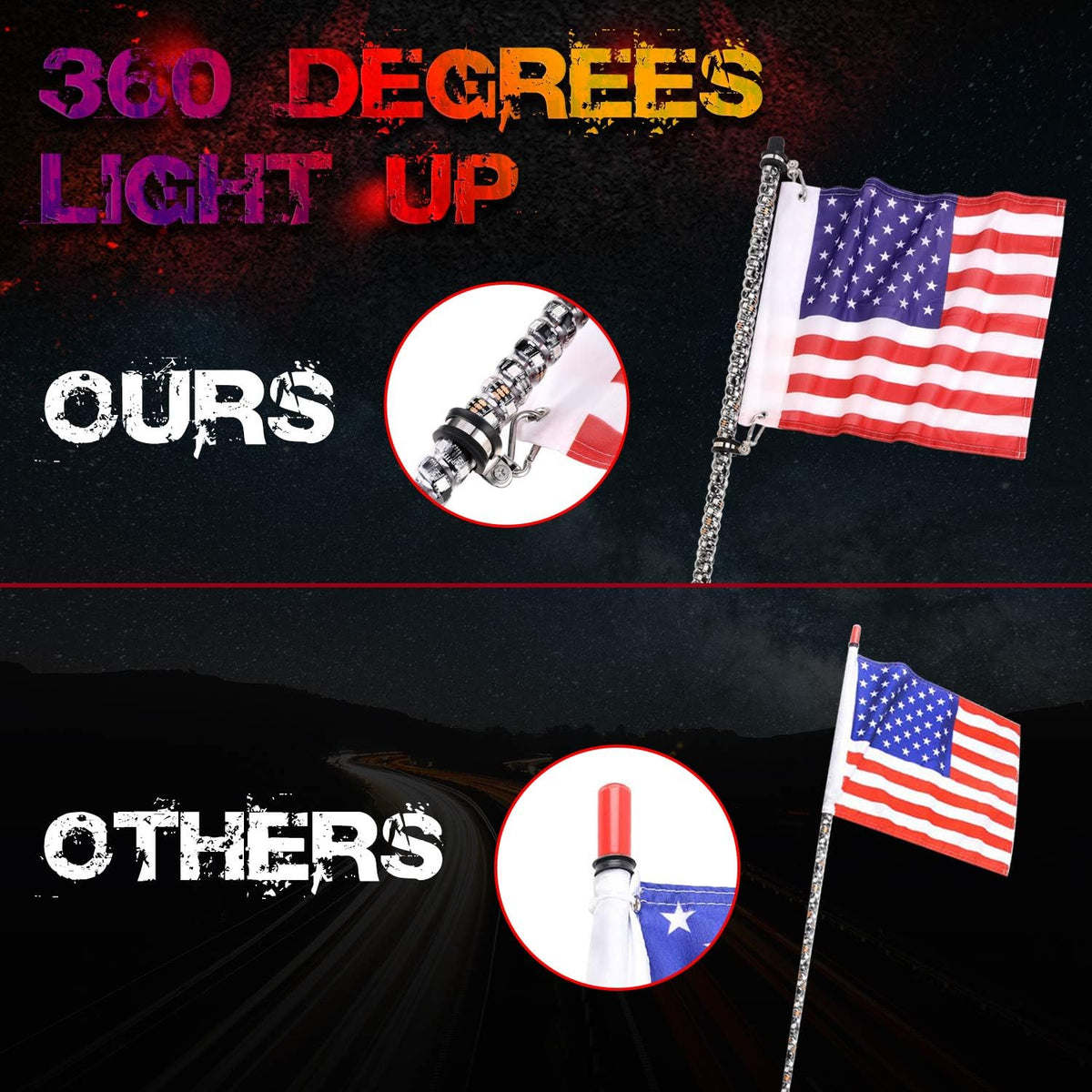 2PCS 3FT RGB Spiral LED Whip Lights for UTV ATV Offroad Trucks T306450