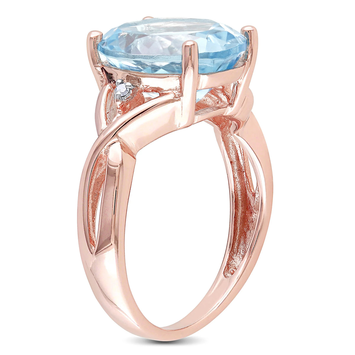 Oval-Cut Sky Blue Topaz and Diamond Accent Rose Gold Flash Plated Sterling Silver Ring P493