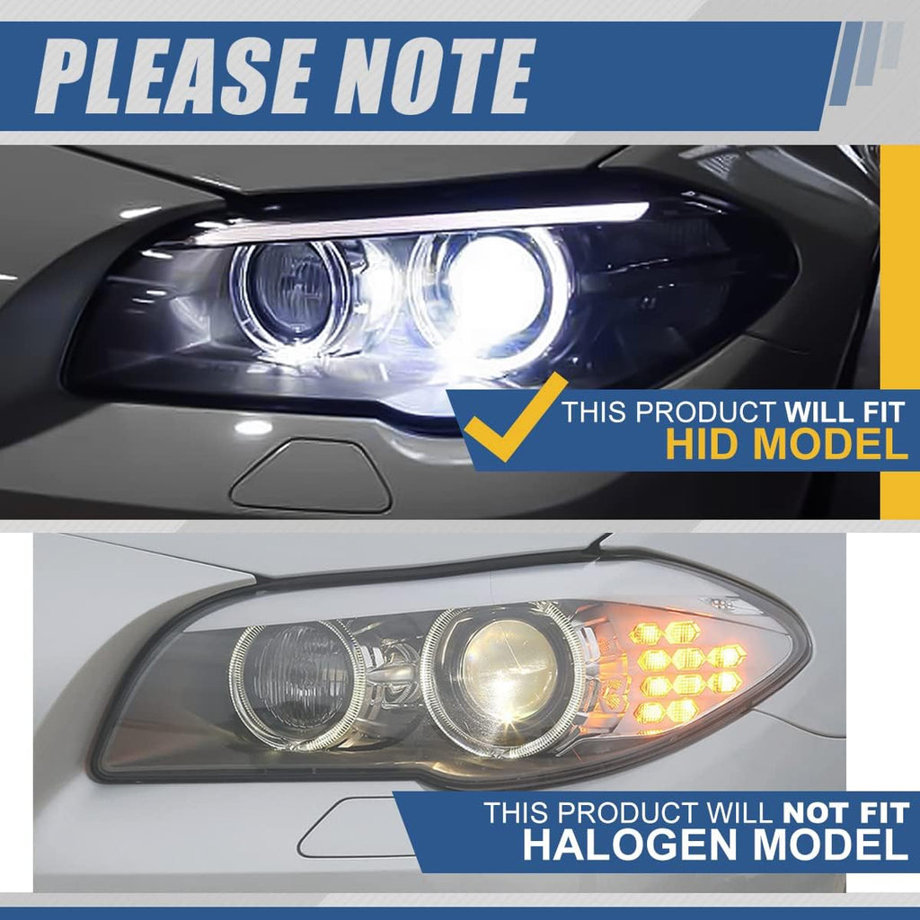 Sequential Turn Signal LED Halo Projector Headlights Assembly for BMW F10 11-13, Chrome Housing, Clear Lens E14744