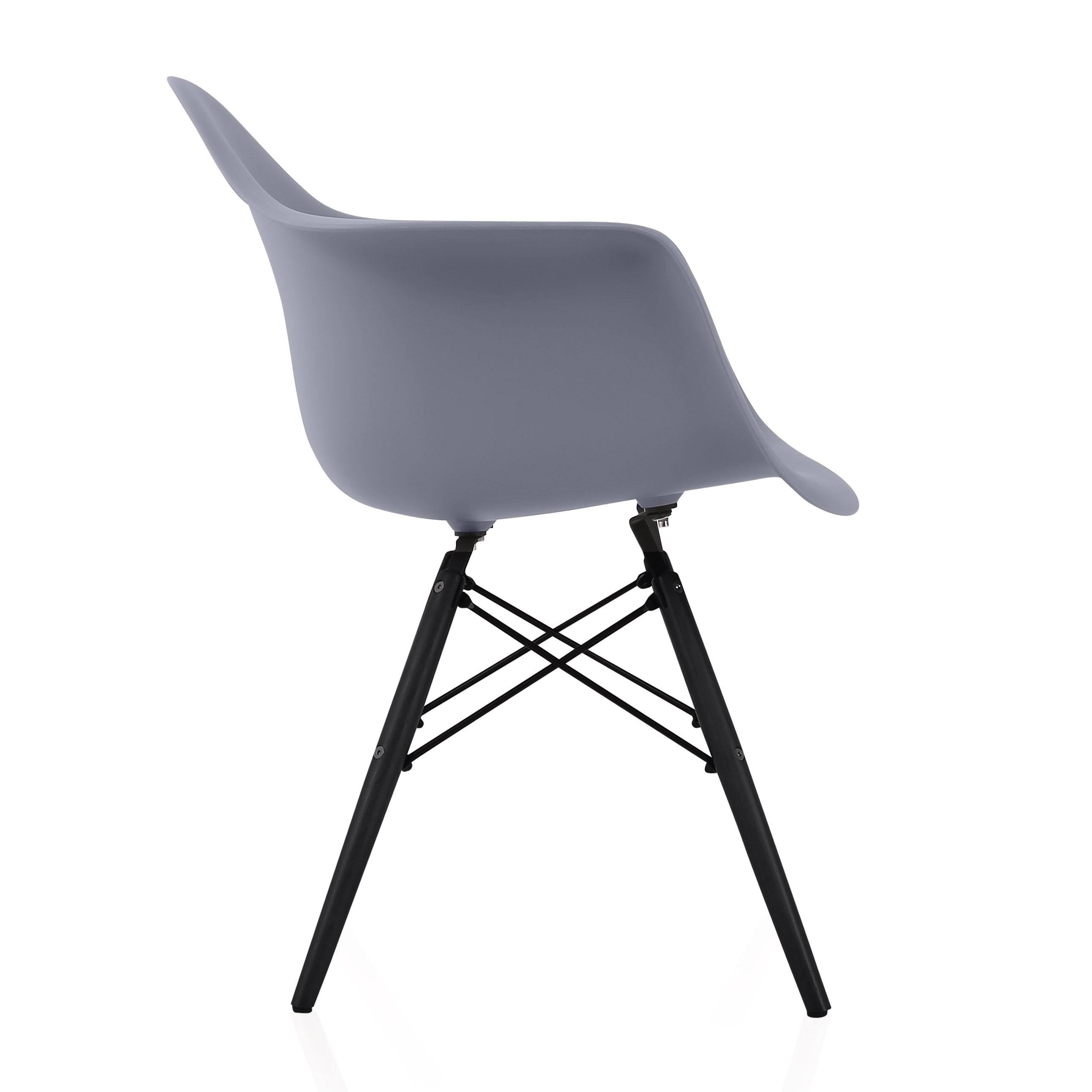 Dark Grey Molded Plastic Dining Arm Chair with Black Wood Legs (Set of 4) H4462