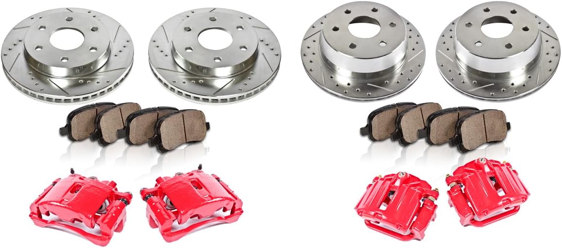 Powder Coated Red Calipers Rotors Ceramic Pads Performance Kit E241525