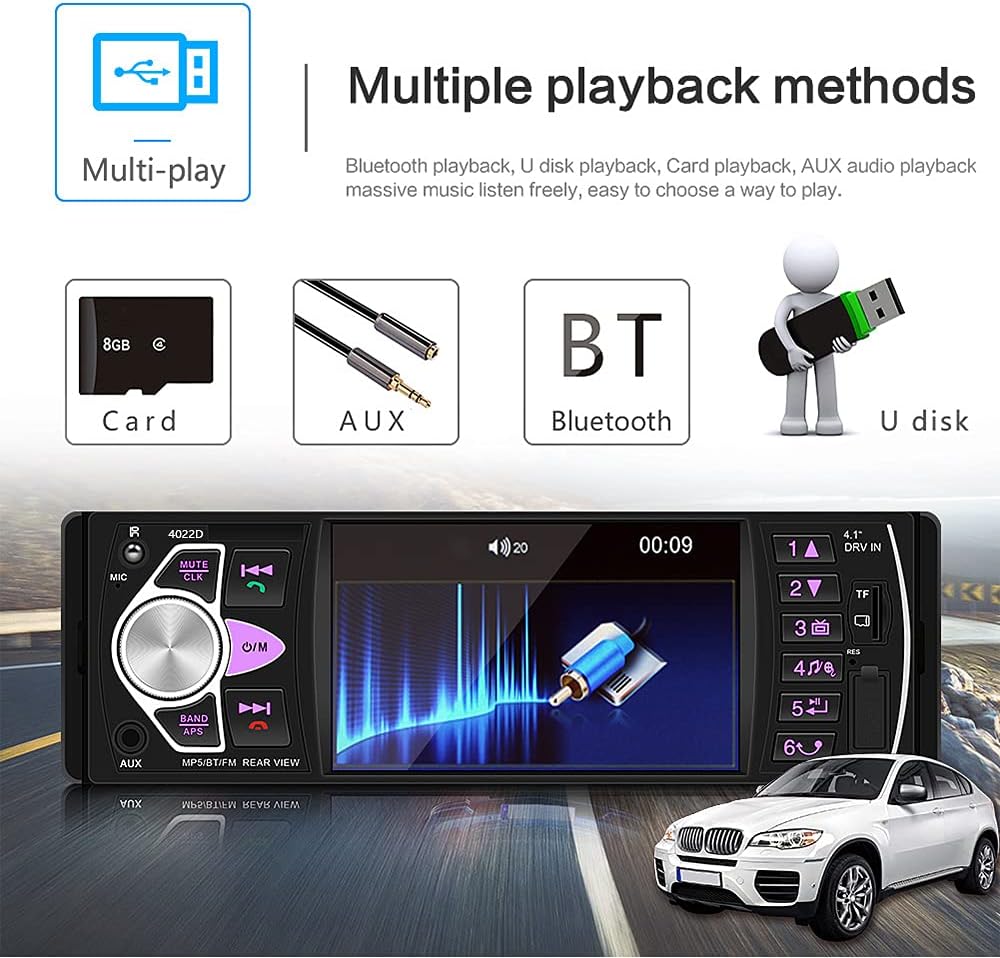 4.1 '' HD Screen Single Din Car Stereo with Bluetooth FM Radio Receiver A703