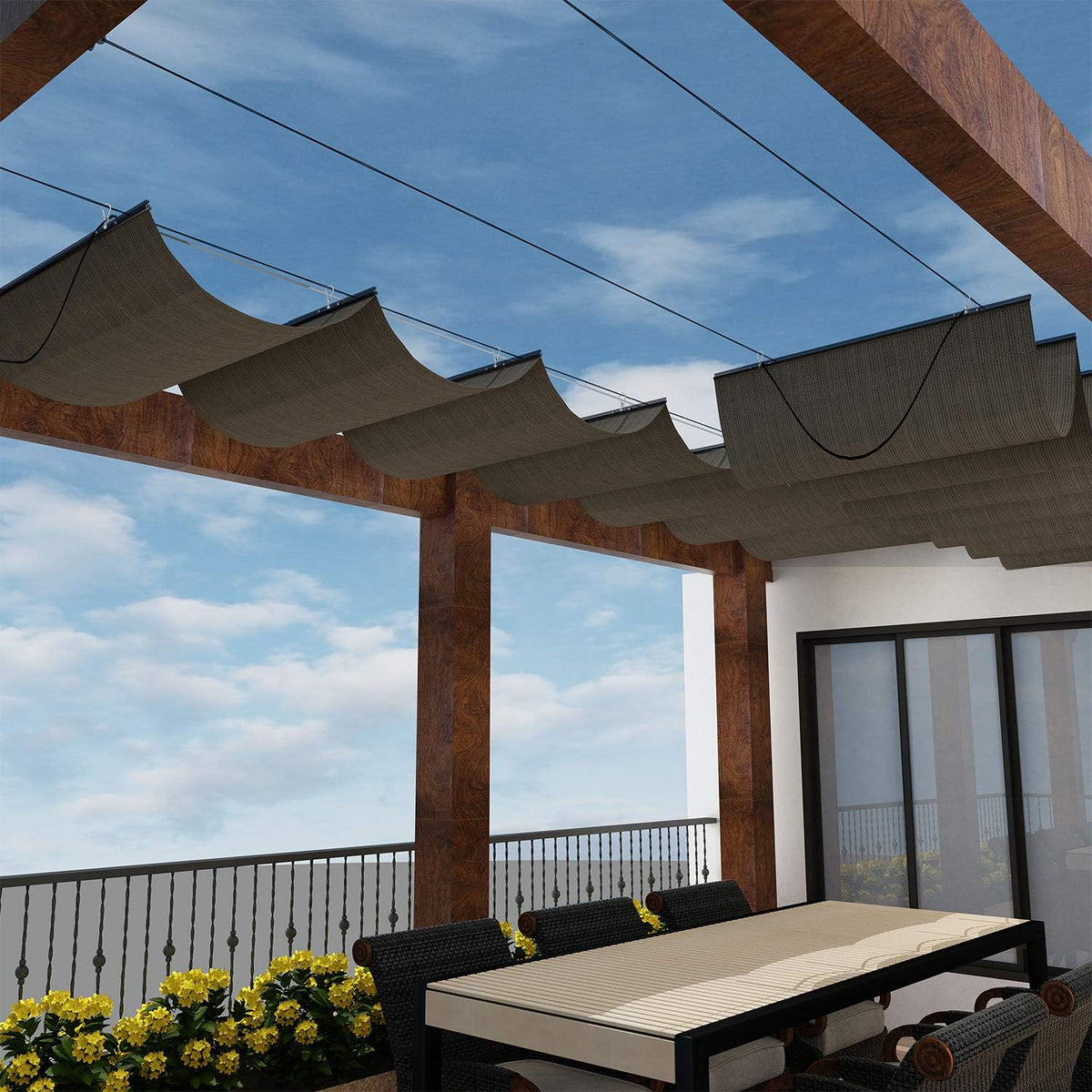 Brown 4' x 16' Retractable Shade Canopy Replacement Cover Y84873