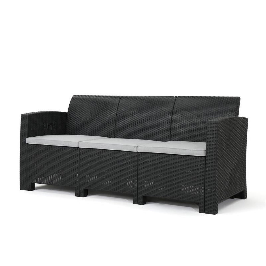 Brown Faux Rattan 3 Seater Sofa Q769