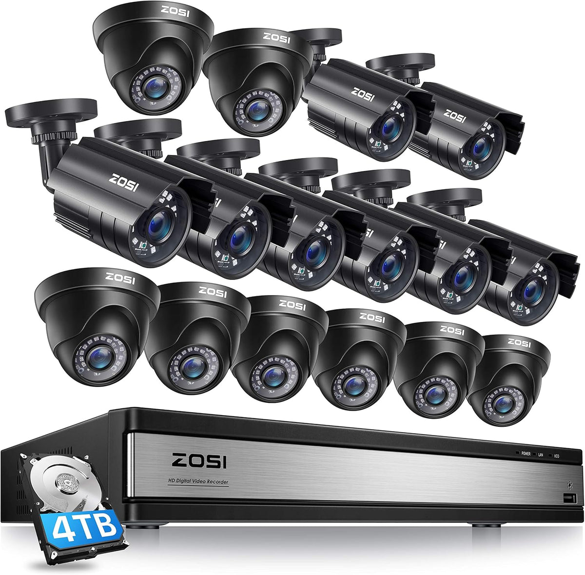 16CH 1080P Security Camera System with 2TB Hard Drive, 12PCS 1080P Outdoor Indoor Surveillance Cameras P368613