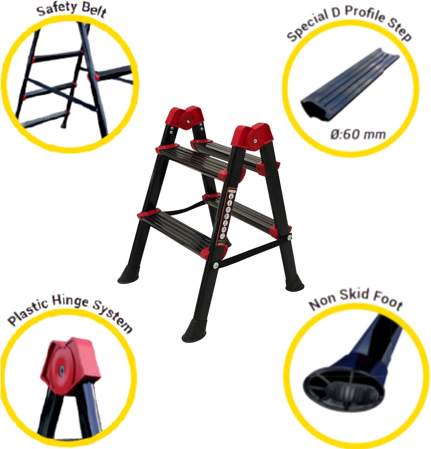 2+2 Step Ladders, Full Metal, Non-Slip Plastic Foot, Loading Capacity 500 LBS, Pack of 2 C804389