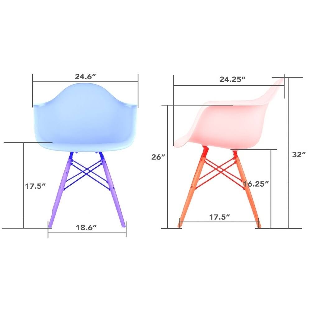 Dark Grey Molded Plastic Dining Arm Chair with Black Wood Legs (Set of 4) H4462