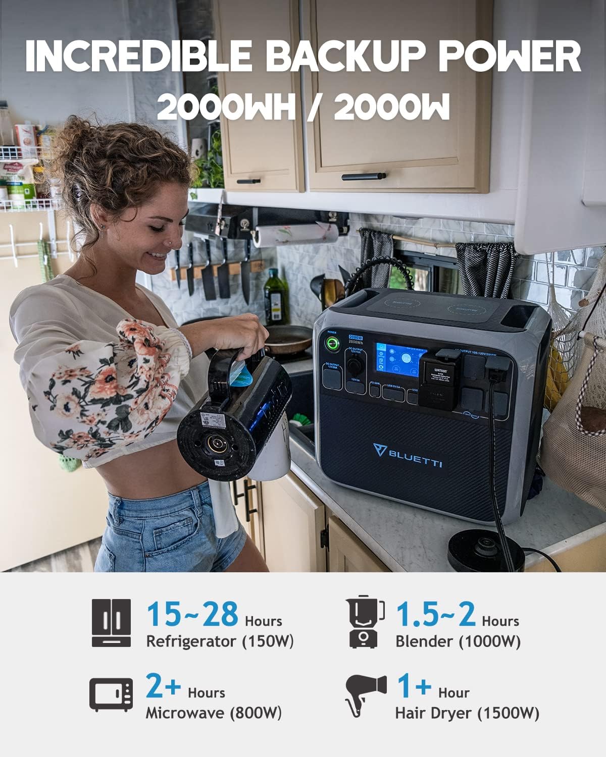 2000Wh LiFePO4 Portable Power Station with 6 2000W AC Outlets U810