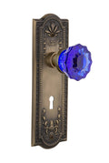 Antique Brass Crystal Cobalt Glass Door Knob X733