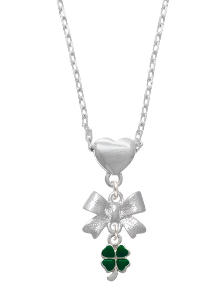 Silvertone Mini Green Four Leaf Clover Heart Necklace X470680