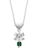 Silvertone Mini Green Four Leaf Clover Heart Necklace X470680