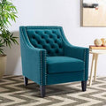 Teal Velvet Accent Chair with Solid Wood Legs Q15124